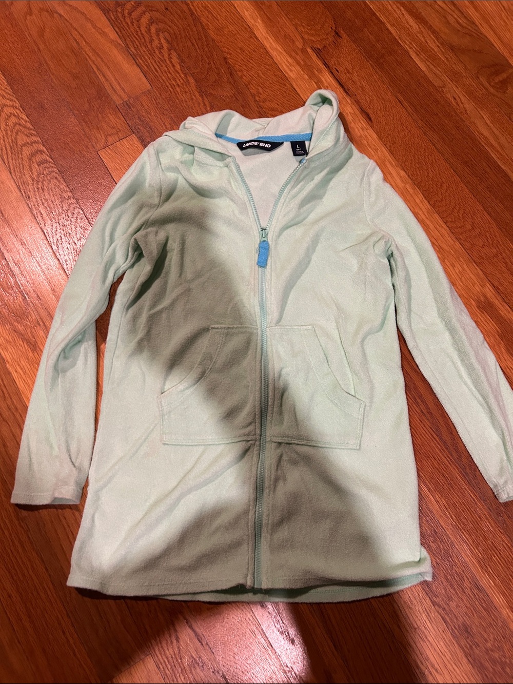 Lands' End Light Mint Green Hoodie with Teal Trim